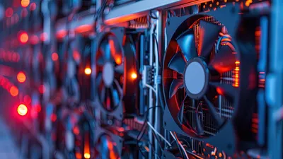 Close-up of GPU server fans in a rack