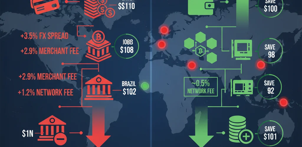 Cost comparison chart showing GPU rental fees from different countries with credit cards versus cryptocurrency payments