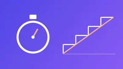 Illustration of a stopwatch next to a staircase-shaped cost line