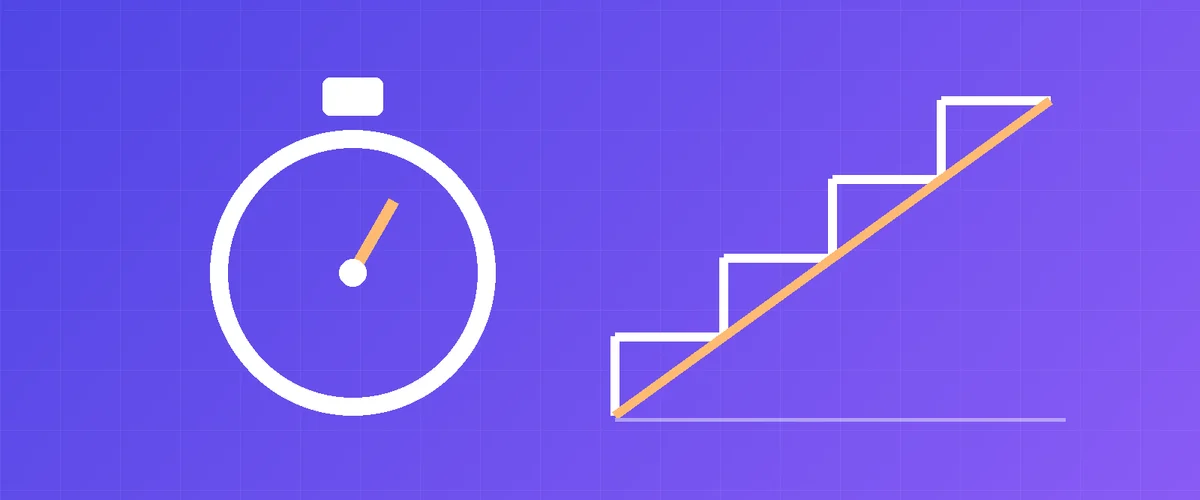 Illustration of a stopwatch next to a staircase-shaped cost line