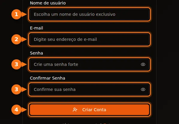O formulário de cadastro do GPUFlow com os campos de nome de usuário, e-mail e senha em destaque