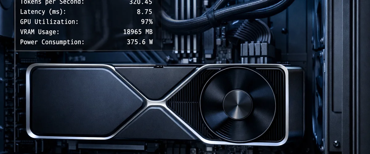 RTX 4090 GPU inference benchmark displayed on terminal with performance metrics