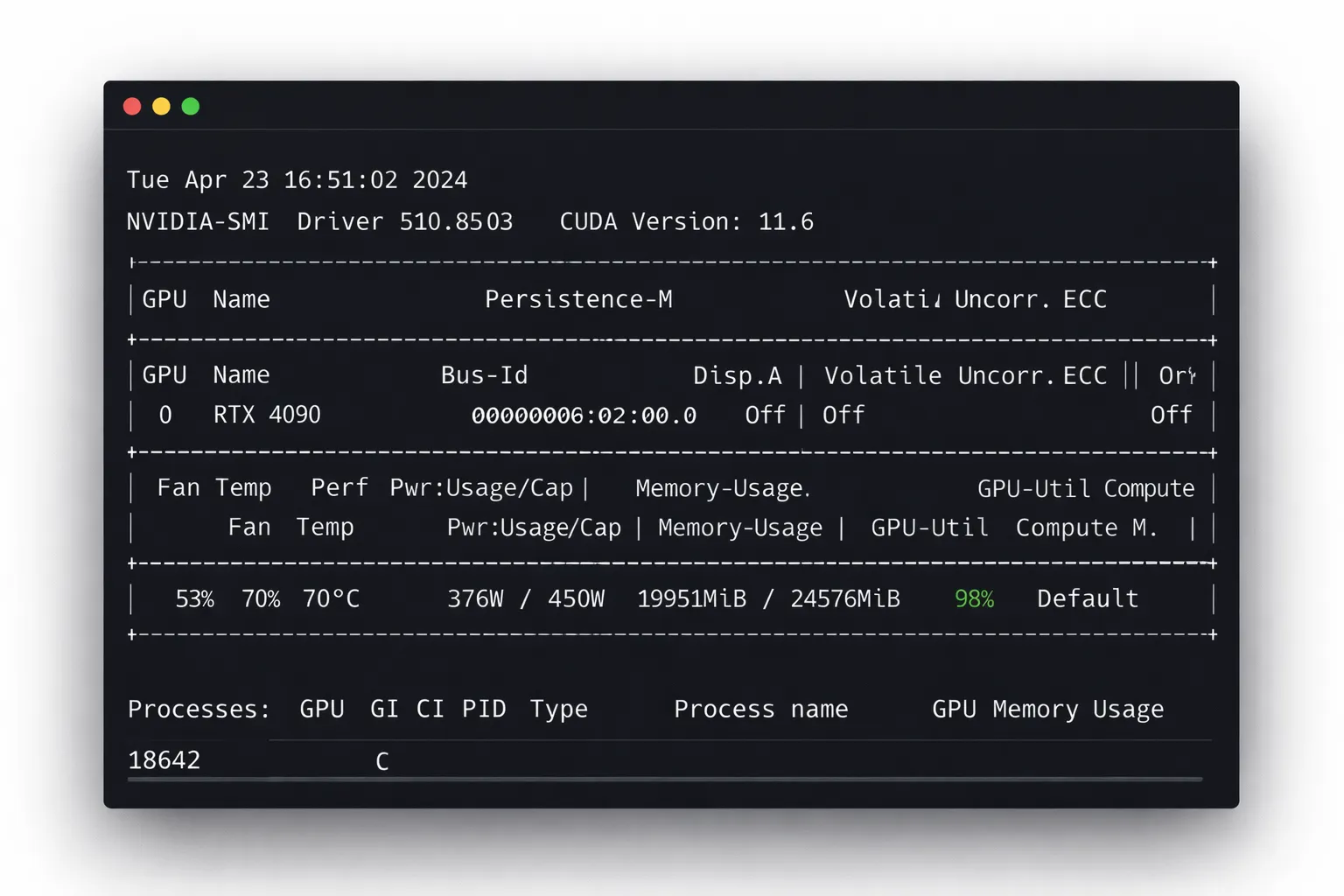 nvidia-smi output showing GPU utilization during concurrent inference